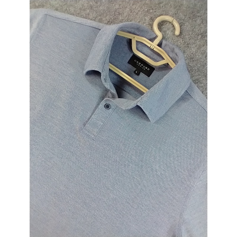 Unbound Merino Mens Short Sleeve Polo Shirt Light Blue Wool Blend Large